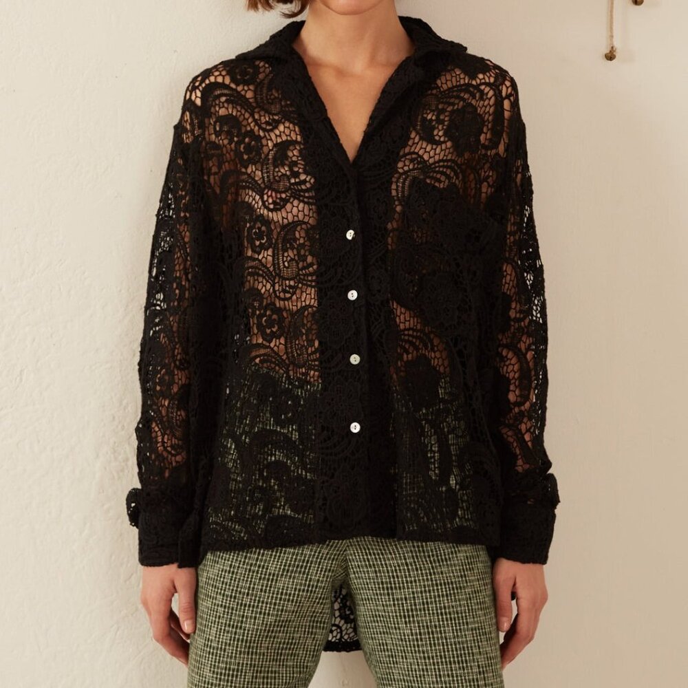 Alix Of Bohemia Patti Floral Lace Shirt in Black Size XS